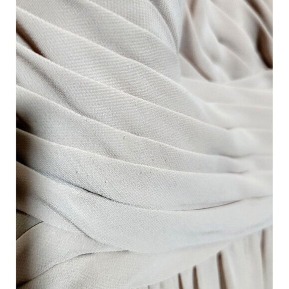 Azazie Bridesmaid Dress A10 Long Lace Pleated Romantic Taupe Chiffon Flowy Femme - Picture 15 of 16